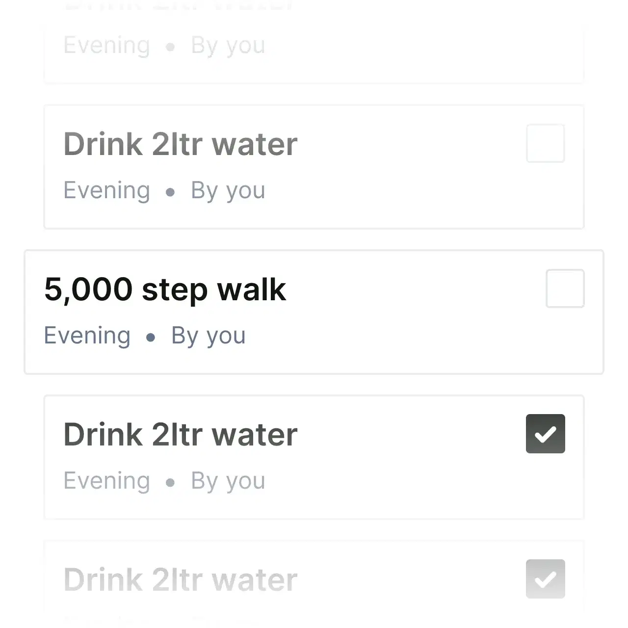 Checklist of daily habits UI