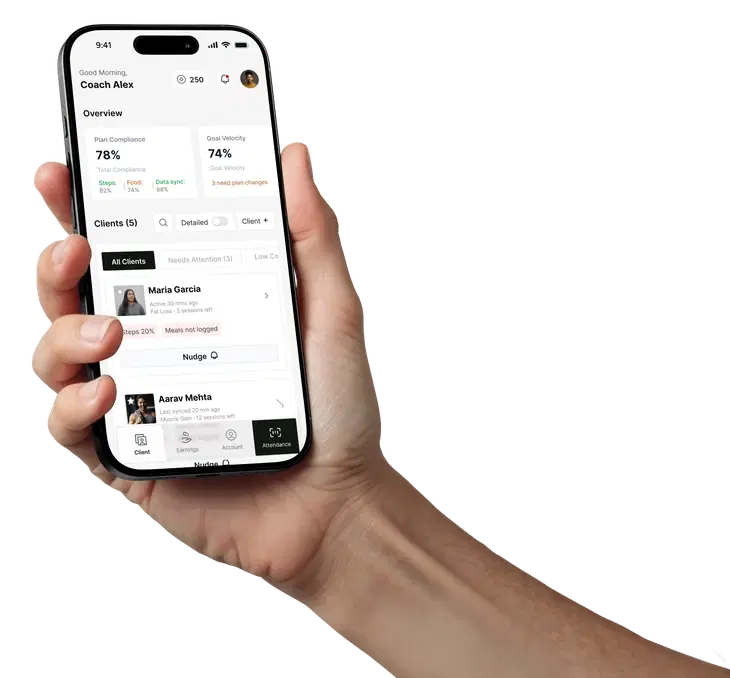Coach holding the Molt client management app