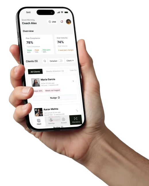 Coach holding the Molt client management app