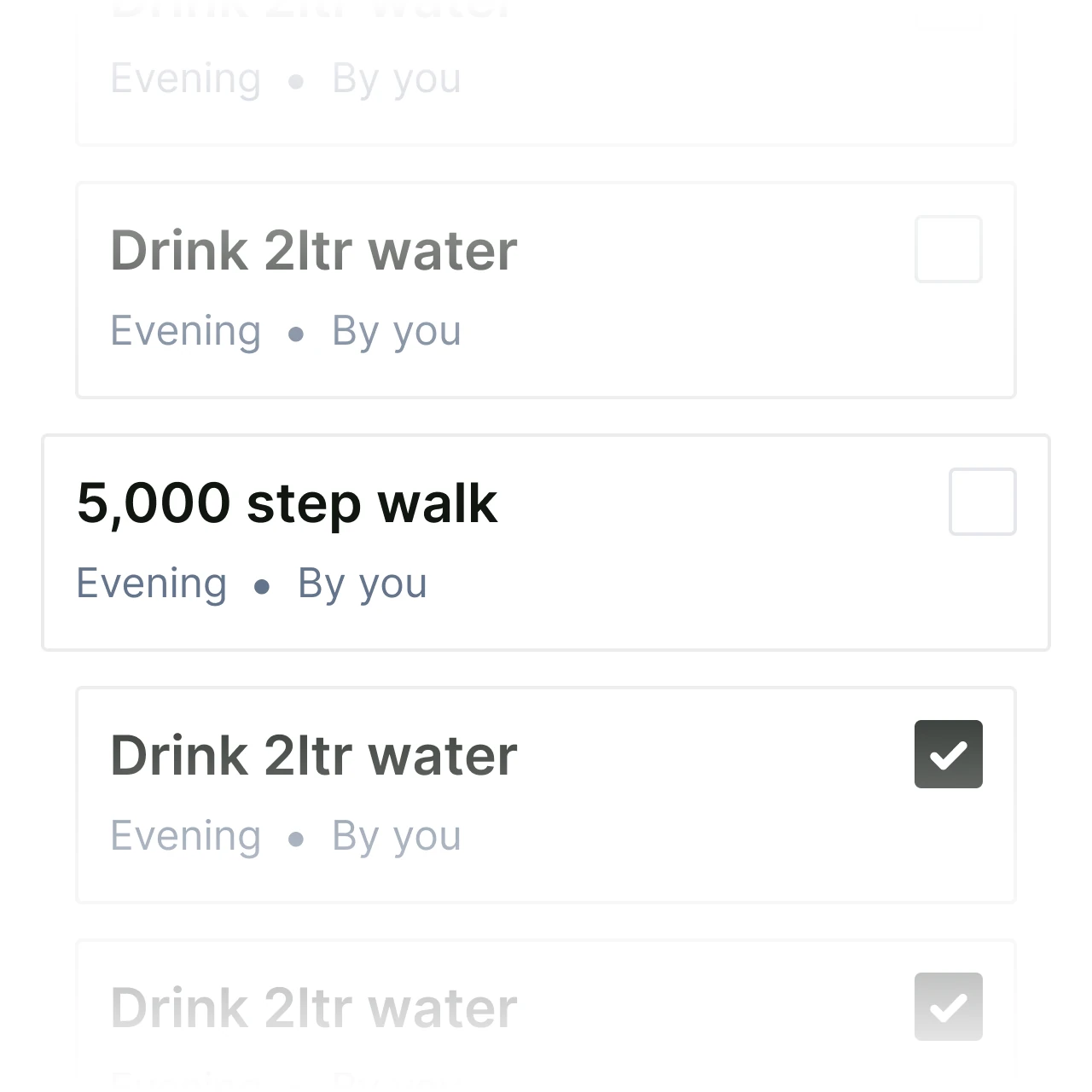 Checklist of daily habits UI