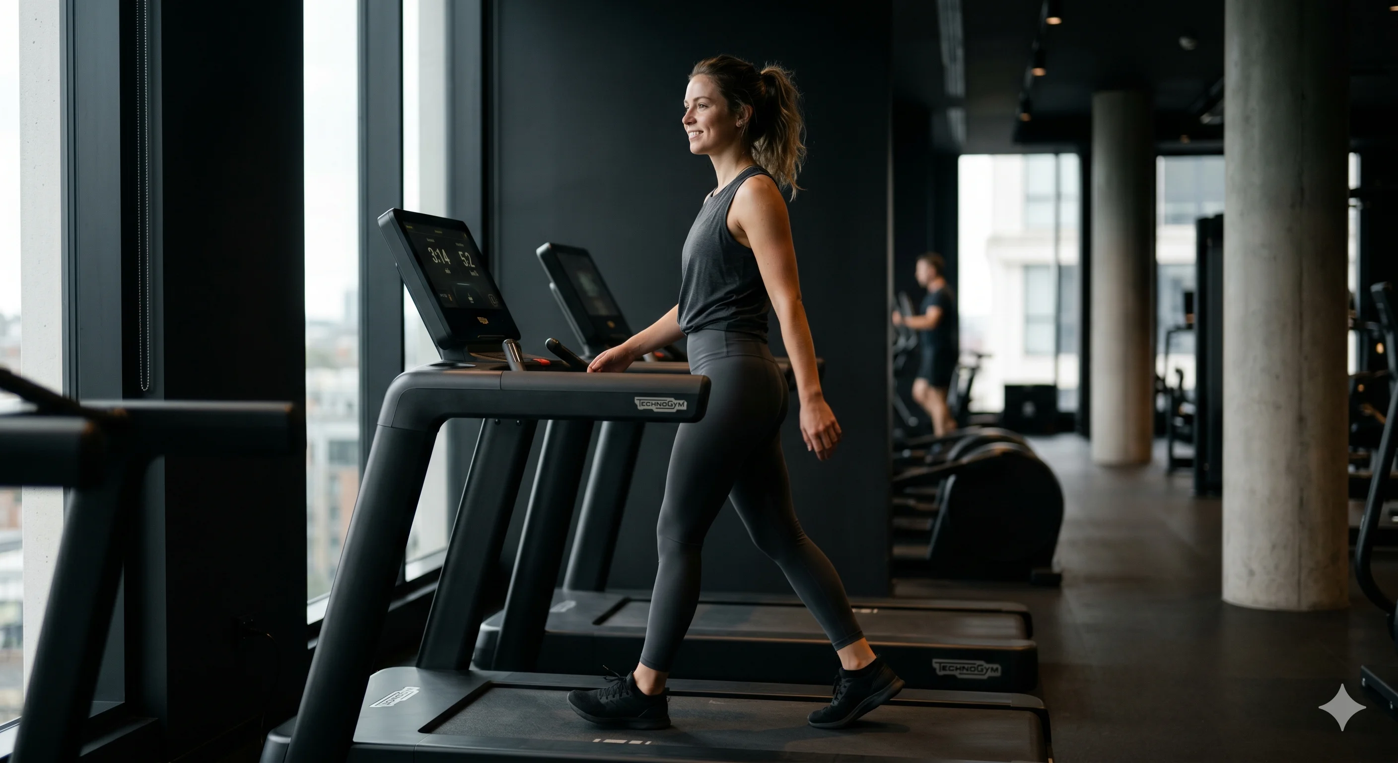 Person walking on a treadmill in a gym