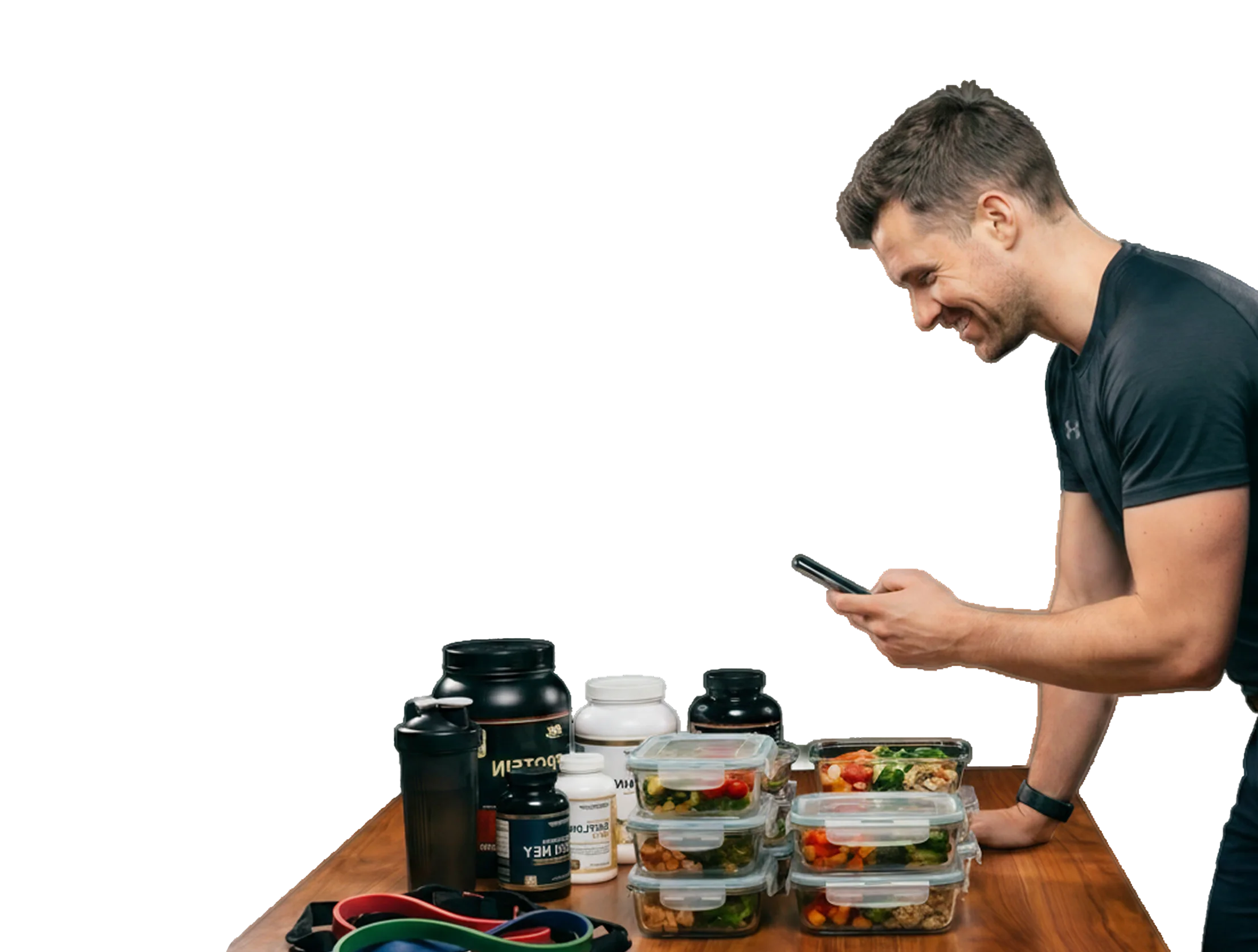 Partner onboarding visual with products and a person smiling